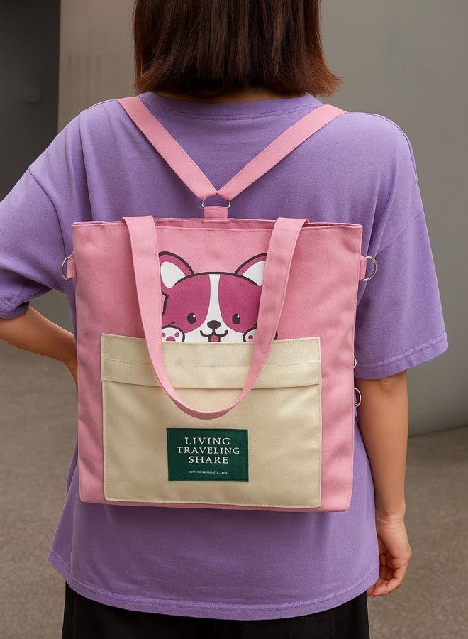 KeepCart Canvas Tote Bag for Women Ladies Girls for School, College, Office, Travel, Shopping, Daily Use, 3 in 1 Canvas Adjustable Strap Tote Bag (Pink) - Image 5